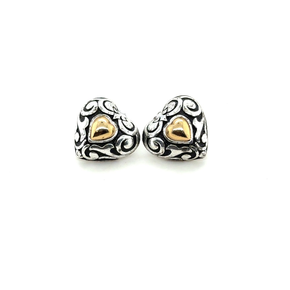 Avon Vintage Heart Stud Earrings Silver Gold Tone Filigree Mixed Metal Romantic